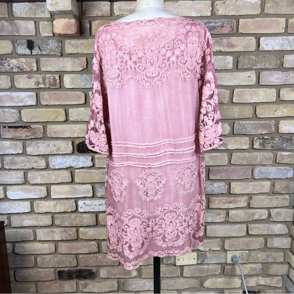 SOFT SURROUNDINGS dusty pink silk Tessa embroidered chiffon tunic top - Picture 5 of 10